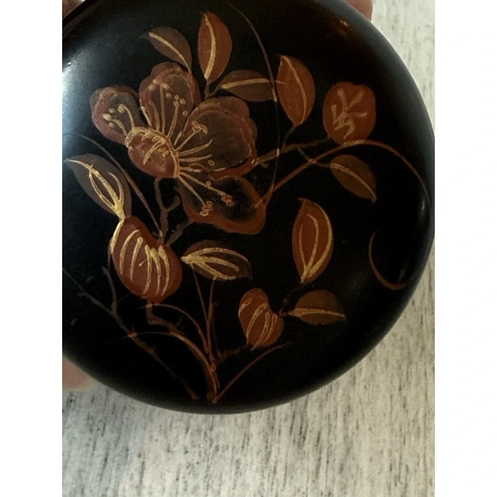 Japanese Black Lacquer Natsume Tea Caddy Matcha Powder Tea Ceremony Canister VTG